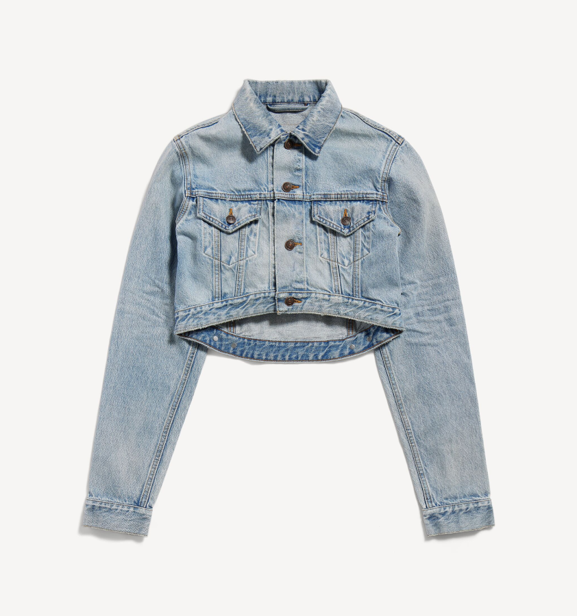 Women's Cropped Curved Jacket in Bleach Light Blue