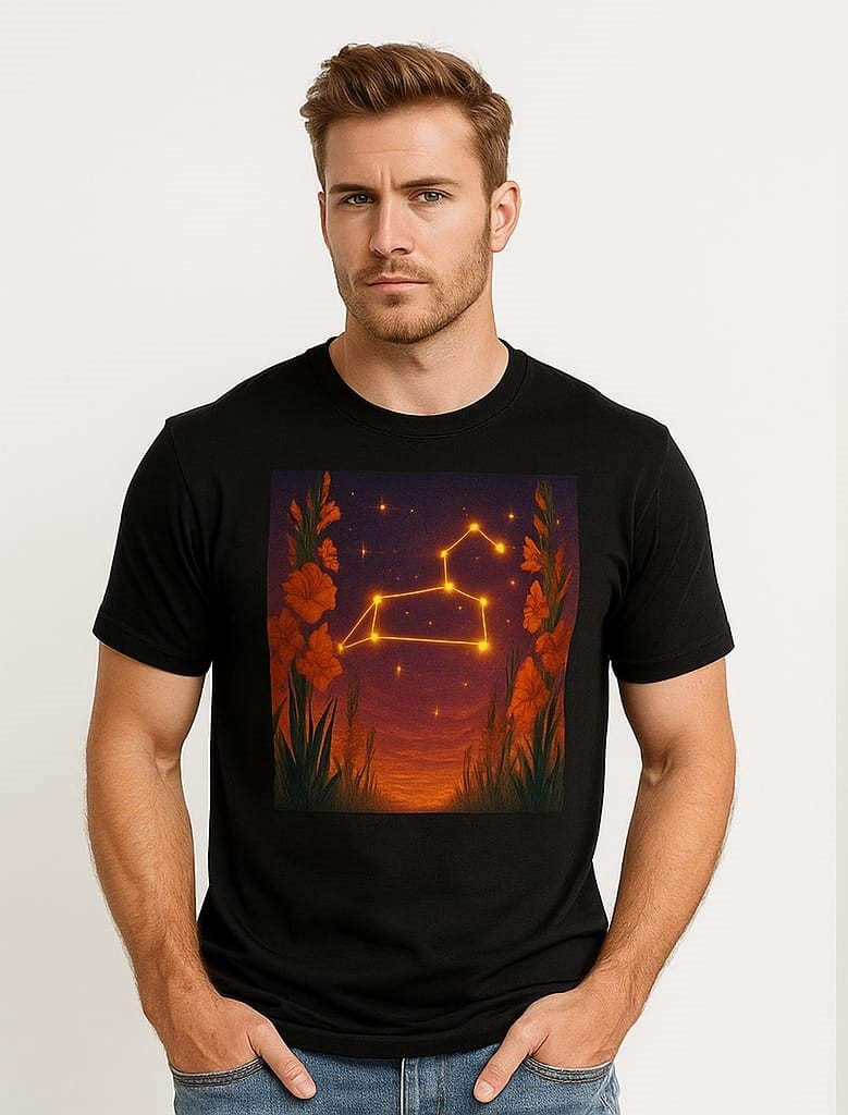 Sunset Sky Tee with Orange Flowers and Stars