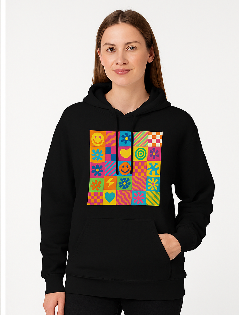 25-Icon Grid Black Hoodie –