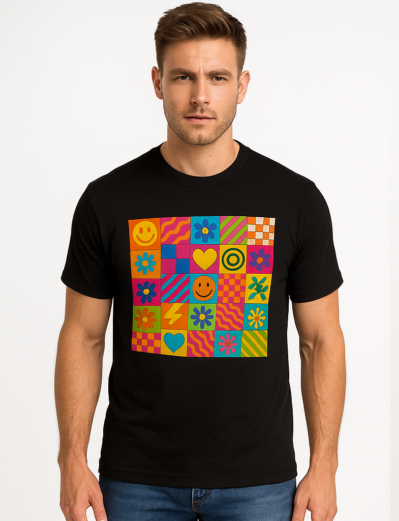 Vibrant Cartoon Squares with Smiley Faces