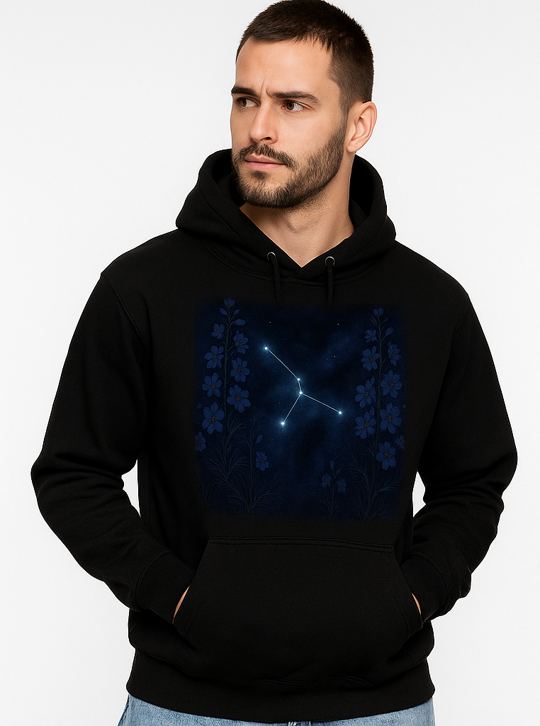 Black Pullover Blue Flowers & Stars Design