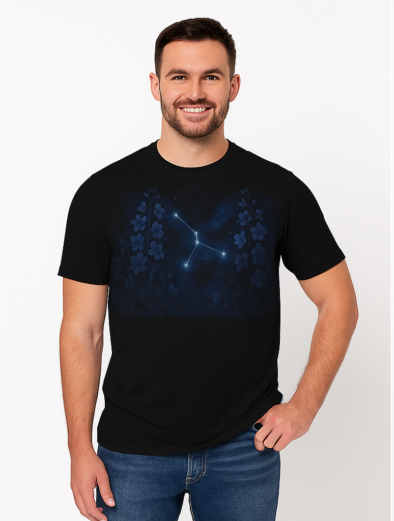 Black Tee with Stars & Floral Accents