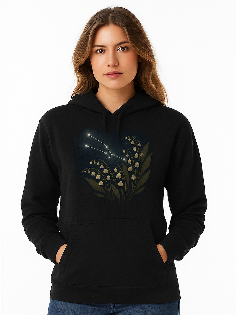 Black Hoodie with White Bell Flowers