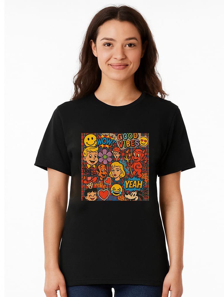 Black T-Shirt with “Good Vibes” Graphic