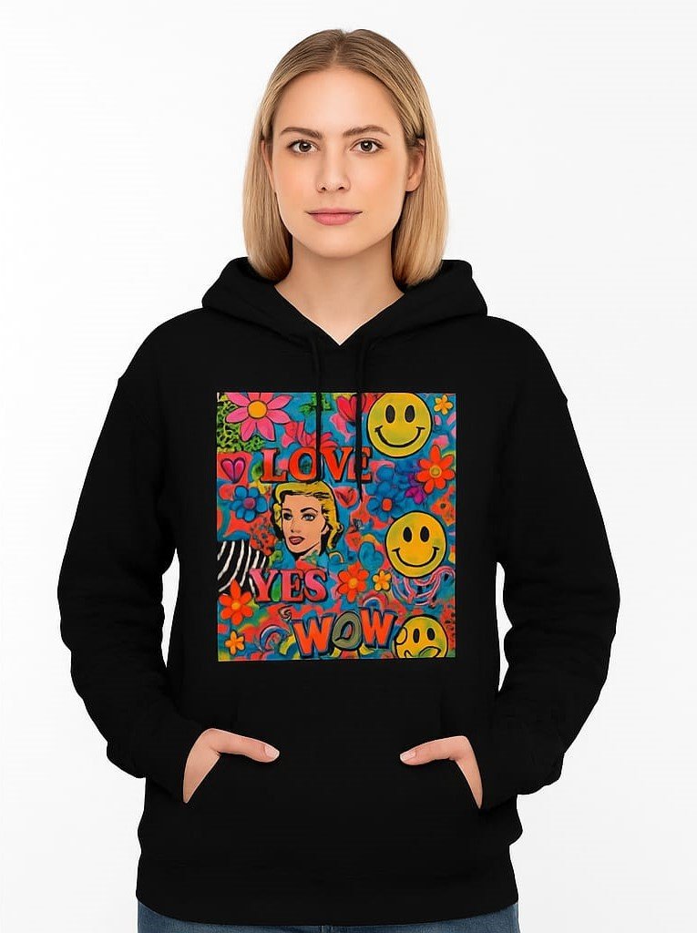 "LOVE YES WOW" Black Hoodie